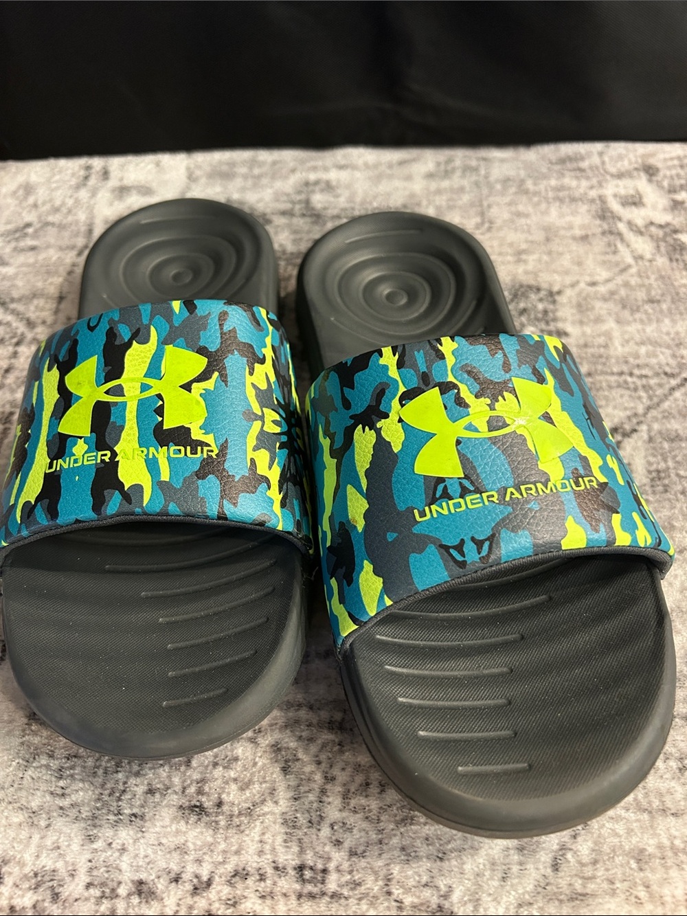 Under Armour Kids Blue & Neon Green Camo Slide Sandals